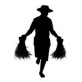 Asian farmer silhouette vector illustration