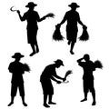 Asian farmer silhouette vector illustration set