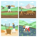 Asian Farmers 2x2 Set Royalty Free Stock Photo