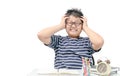Asian fat boy student stressed by the study isolated Royalty Free Stock Photo