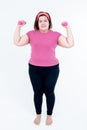 Asian fat woman exercising with basic postures, To lose weight