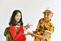 Asian Father and daughter, Cheerful elderly old man having vacation trip with family.