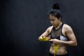 Boxer woman wearing yellow strap on wrist Royalty Free Stock Photo