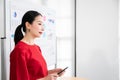 Asian female business woman leader conducting the meeting in the office