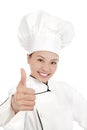 Asian female chef, cook or baker showing thumbs up Royalty Free Stock Photo