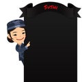 Asian Female Chef Looking at Blank Menu