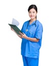 Asian female doctor hold clipboard Royalty Free Stock Photo