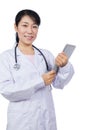 Asian female doctor holding a tablet Royalty Free Stock Photo