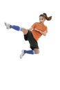 Asian female football player kick ball Royalty Free Stock Photo