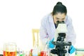 Medical technologist working with microscope