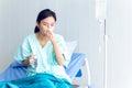 Asian female patients feel depressed Stay in bed waiting to be treated at the hospital