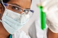 Asian Female Scientist Medical Research Lab with Test Tube of Green Solution Royalty Free Stock Photo