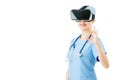 Asian female surgeon show ok gesture by VR headset