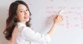 The asian female teacher is rewriting the lecture on the board Royalty Free Stock Photo