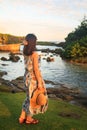 Asian female tourist at Inarajan pool park Royalty Free Stock Photo