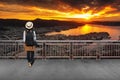 Asian female tourists in winter Royalty Free Stock Photo