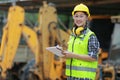 Asian female worker wear safety suits checking