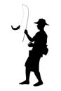 Asian fisherman with fishing pole silhouette vector Royalty Free Stock Photo