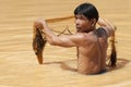 Asian fisherman with throw net Royalty Free Stock Photo