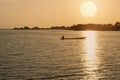 Asian fishermen on boat in the morning