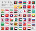 Asian Flags. Square Metallic Icons