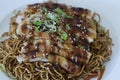 Asian food close-up. Yakisoba with Teriyaki chicken Royalty Free Stock Photo