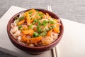 Asian food closeup of rice noodle in a wooden bowl Royalty Free Stock Photo