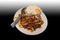 Asian food is delicious, stir fried beef with basil and fried egg