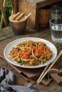 Asian food fried noodles \