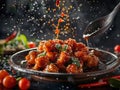 Delicious General Tso's chicken photography, explosion flavors, studio lighting, studio background, well-lit Royalty Free Stock Photo