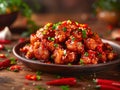 Delicious General Tso's chicken photography, explosion flavors, studio lighting, studio background, well-lit Royalty Free Stock Photo