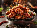 Delicious General Tso's chicken photography, explosion flavors, studio lighting, studio background, well-lit Royalty Free Stock Photo