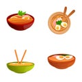 Asian food icons set cartoon vector. Singapore famous dish