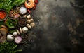 Asian food ingredients such as rice, ginger, garlic, sesame seeds, chilies, dried onions and tofu on a rustic stone background Royalty Free Stock Photo