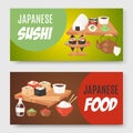 Asian food japanese cuisine with sushi set banners vector illustration. Royalty Free Stock Photo