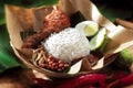 Asian food .Nasi lemak ayam rendang