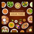 Asian food. National dishes on a wooden background.