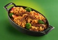 Asian food. Noodles with beef, broccoli, carrot in the metal pan. Doshirak with meat Royalty Free Stock Photo