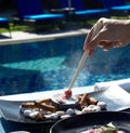 Asian food prepares on pool background Royalty Free Stock Photo