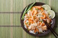 Asian food: rice noodles with chicken, shrimp and vegetables Royalty Free Stock Photo