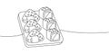 Asian food sushi, sushi dish one line continuous drawing. Japanese cuisine, traditional food continuous one line