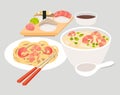 Asian food vector. Japanese food illustrations. Chinese, thai food flat Royalty Free Stock Photo