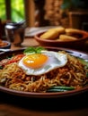 Asian fried noodles with egg and vegetables