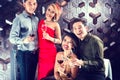 Asian friends drinking wine in bar Royalty Free Stock Photo