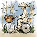 Asian fruit seller on the bicycle