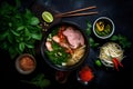 bowl food pho hot noodle japanese background vegetable meal ga asian soup. Generative AI.