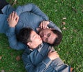 Asian gay couples sleep on the grass to make love happily and romantic