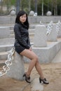 Asian girl in black jacket Royalty Free Stock Photo