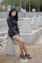 Asian girl in black jacket Royalty Free Stock Photo