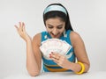 Asian girl with currency notes Royalty Free Stock Photo